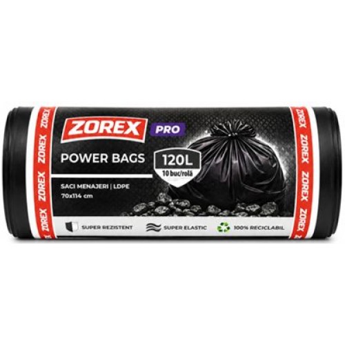 Saci menajeri Zorex Pro, 120L, negru, 10 buc/rola Saci menajeri Zorex Pro, 120L, negru, 10 buc/rola