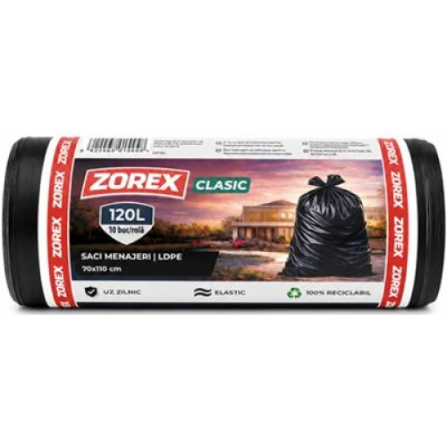 Saci menajeri Zorex Basic, 120L, negru, 10 buc/rola Saci menajeri Zorex Basic, 120L, negru, 10 buc/rola