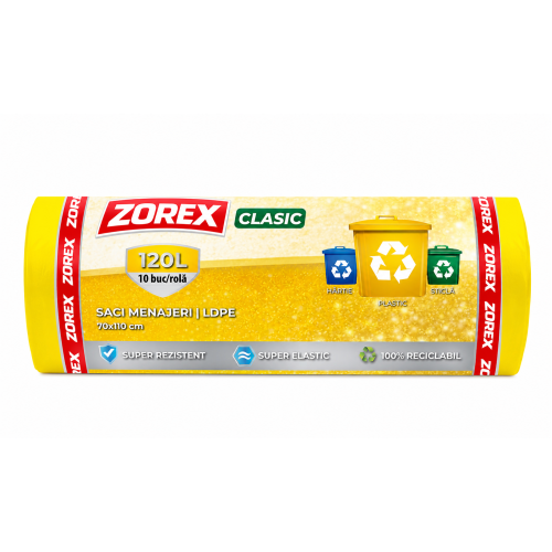 Saci colectare selectiva Zorex-Plastic/Metal, 120L, galben, 10 buc / rola Saci colectare selectiva Zorex-Plastic/Metal, 120L, galben, 10 buc / rola