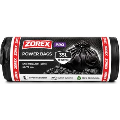 Saci menajeri Zorex Clasic, 35L, negru, 15 buc/rola Saci menajeri Zorex Clasic, 35L, negru, 15 buc/rola