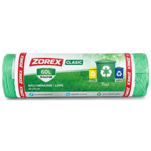 Saci colectare selectiva Zorex-Sticla, 60L, verde, 10 buc / rola Saci colectare selectiva Zorex-Sticla, 60L, verde, 10 buc / rola