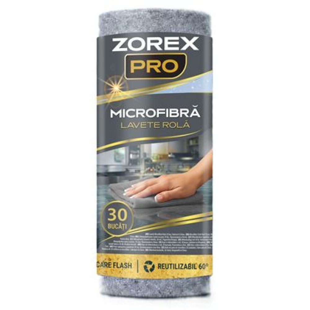 Rolă 30 Lavete Universale din Microfibră ZOREX PRO, 30x30 cm, Gri