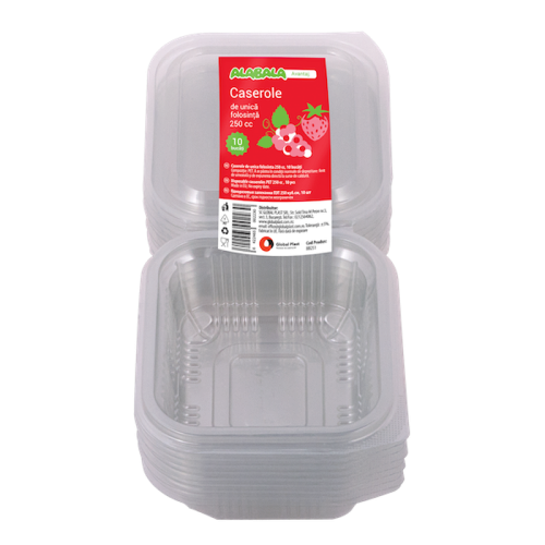 Caserole PET cu capac rectangulare Alabala Avantaj 250 cc 10 bucati / set Caserole PET cu capac rectangulare Alabala Avantaj 250 cc 10 bucati / set