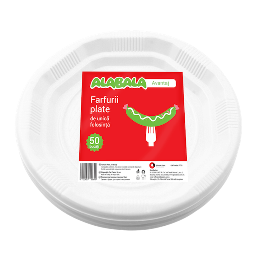 Farfurii plate Alabala Avantaj albe 50 bucati/set