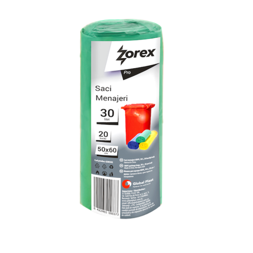 Saci menajeri Zorex Pro, 30L, verde, 20 buc/rola Saci menajeri Zorex Pro, 30L, verde, 20 buc/rola