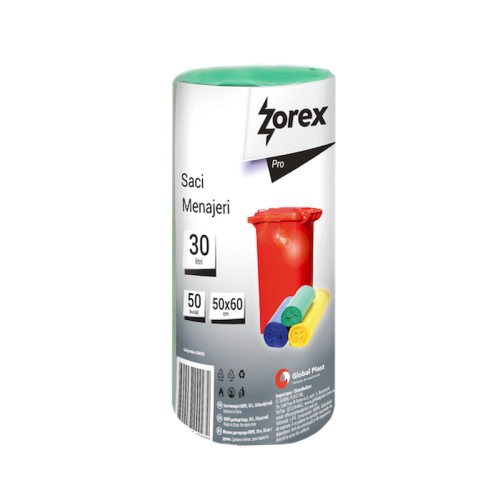 Saci menajeri Zorex Pro, 30L, verde, 50 buc/rola Saci menajeri Zorex Pro, 30L, verde, 50 buc/rola