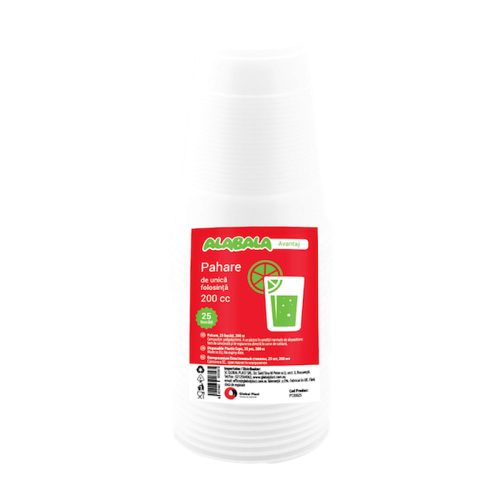 Pahare unica folosinta Alabala Avantaj albe 200 cc 25 bucati / set Pahare unica folosinta Alabala Avantaj albe 200 cc 25 bucati / set