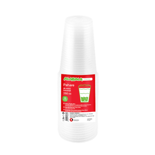 Pahare unica folosinta Alabala Avantaj albe 250 cc 25 bucati / set Pahare unica folosinta Alabala Avantaj albe 250 cc 25 bucati / set